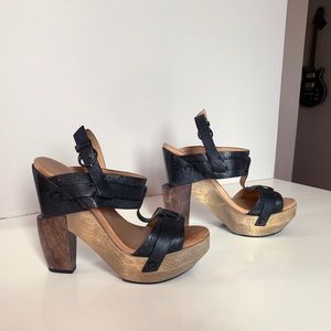 All Saints - leather and wood platform sandals
